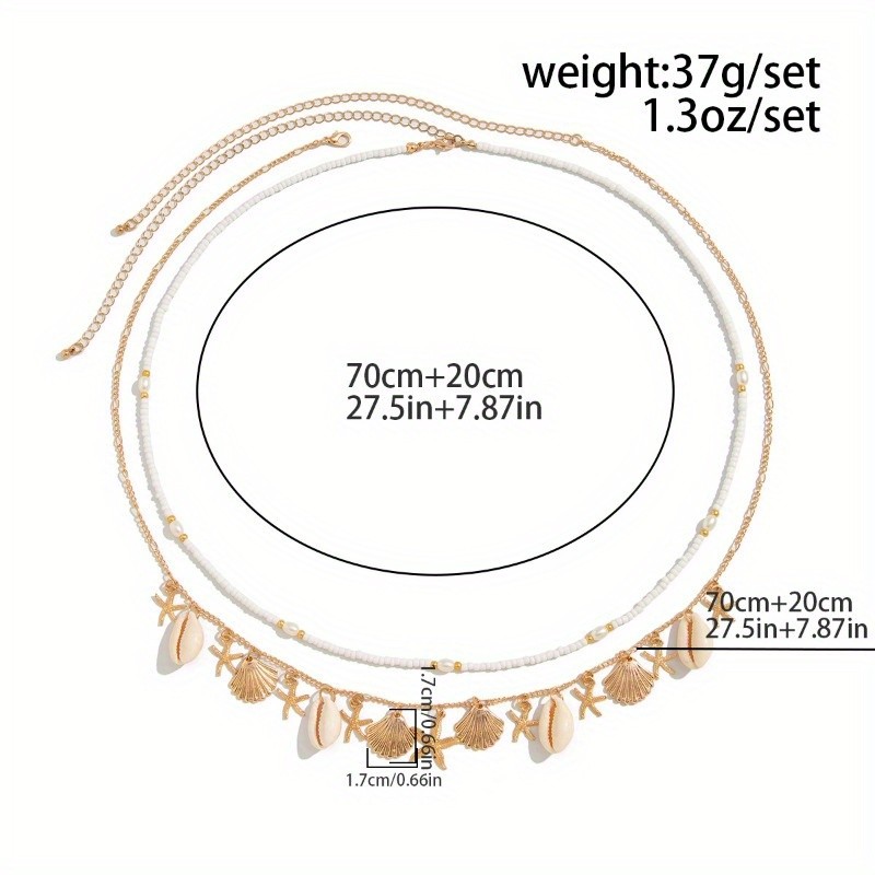 Women’s Double-layer Alloy Scallop Starfish Pendant Waist Chain Beads Body Chain