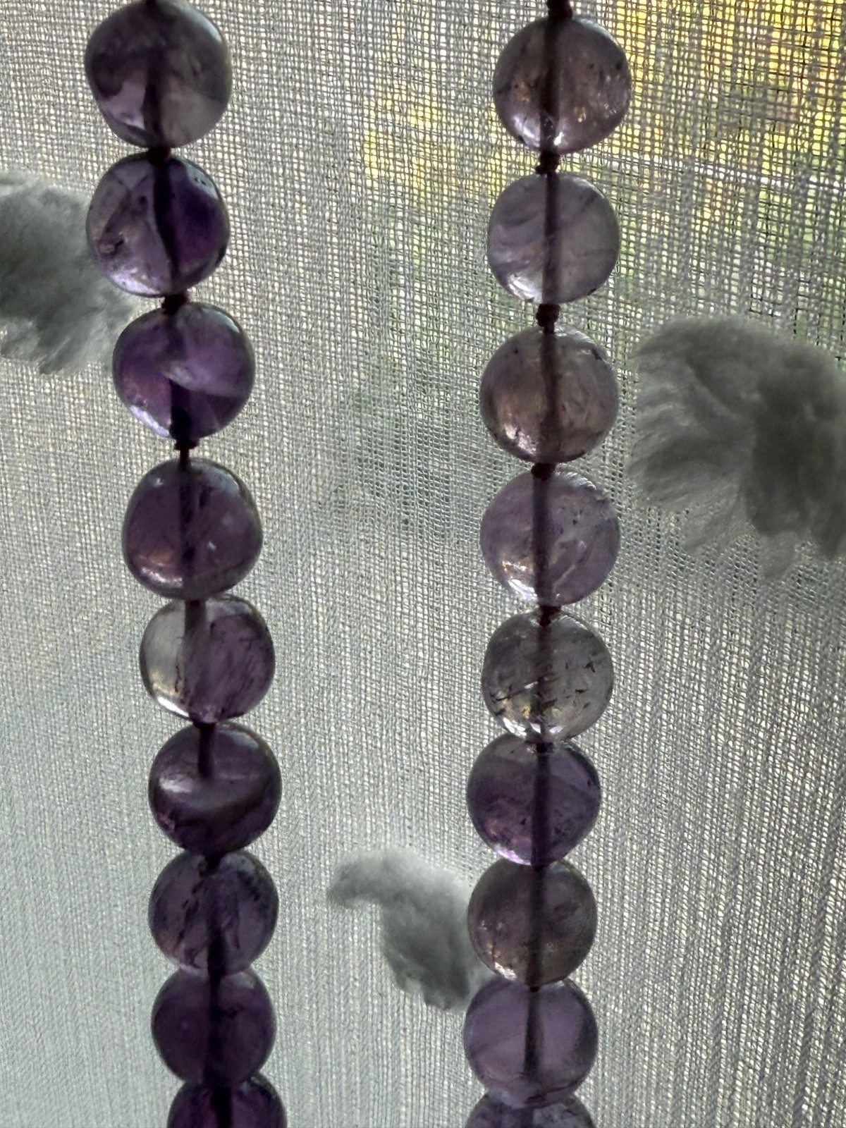 Hand polished amethyst 41 beaded graduated knotted 21.5” necklace