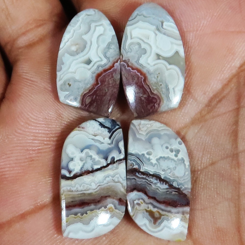 Natural Crazy Lace Agate Cabochon Opaque Loose Gemstone 49.65 Carat. (2 Pair lot