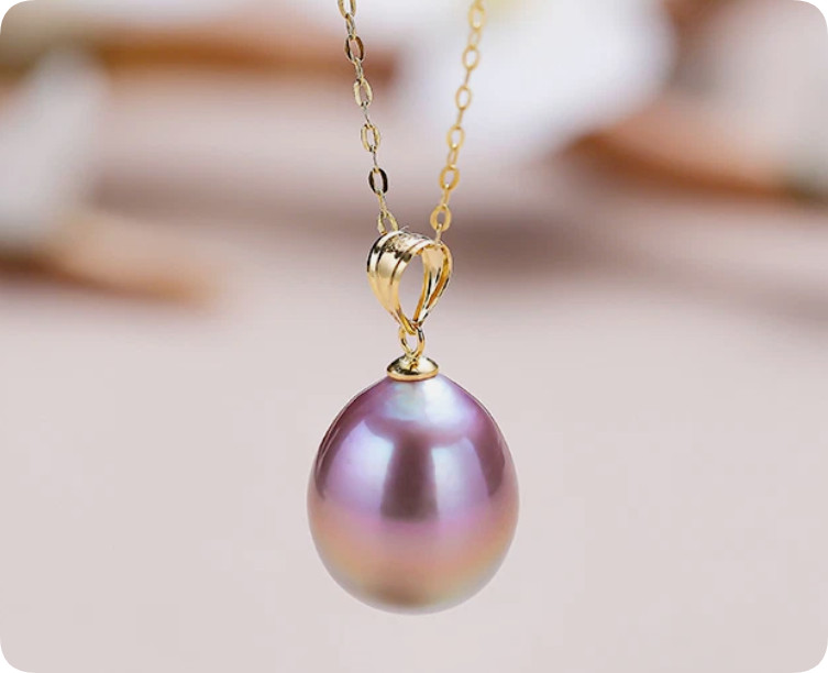 Nice AAAA 9-10mm Perfect purple south sea Pearl Pendants 14K yellow gold