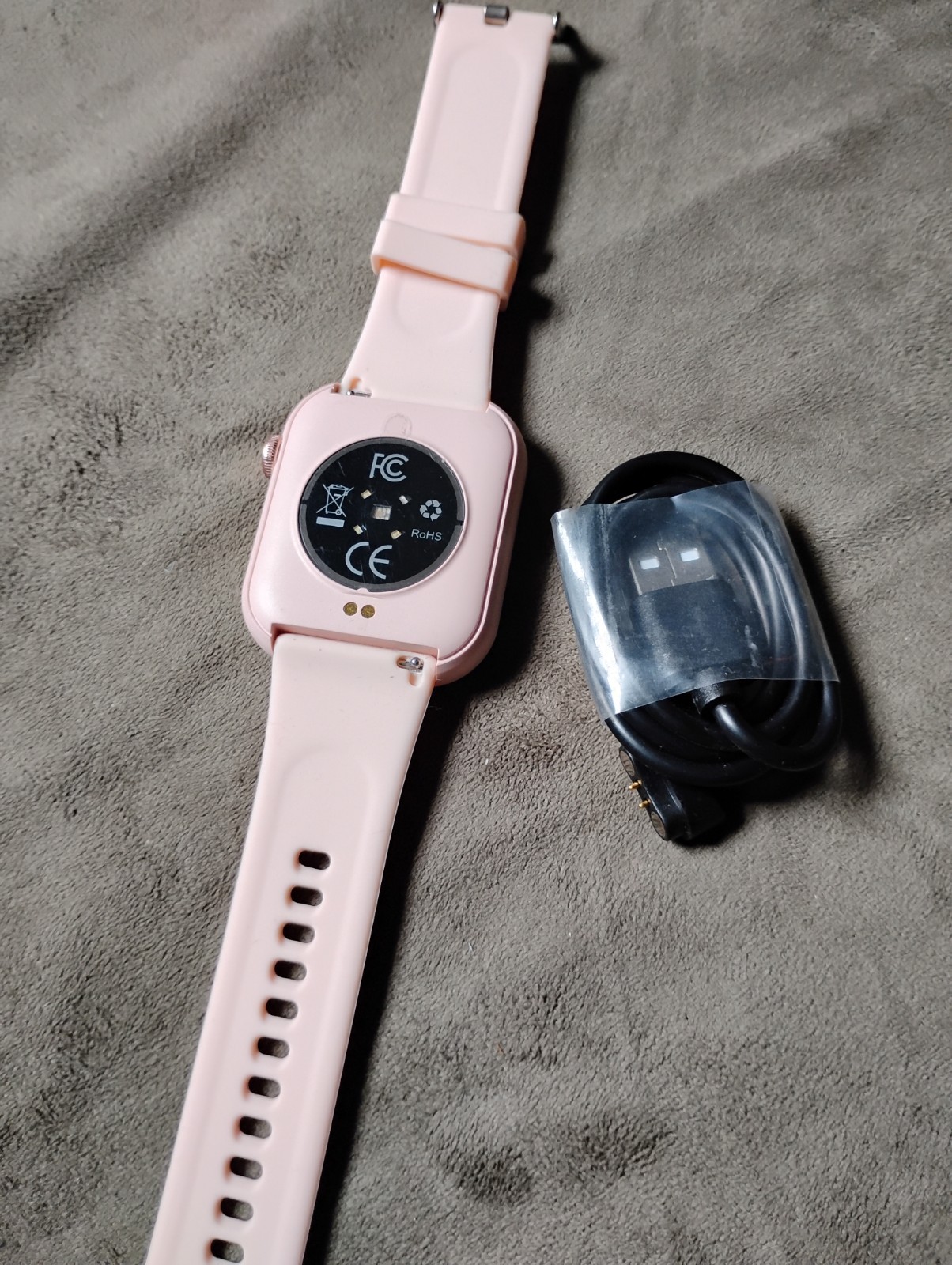 Pink 44mm Smart Watch w/ Pink Silicone Band, Magnetic Charging Cable