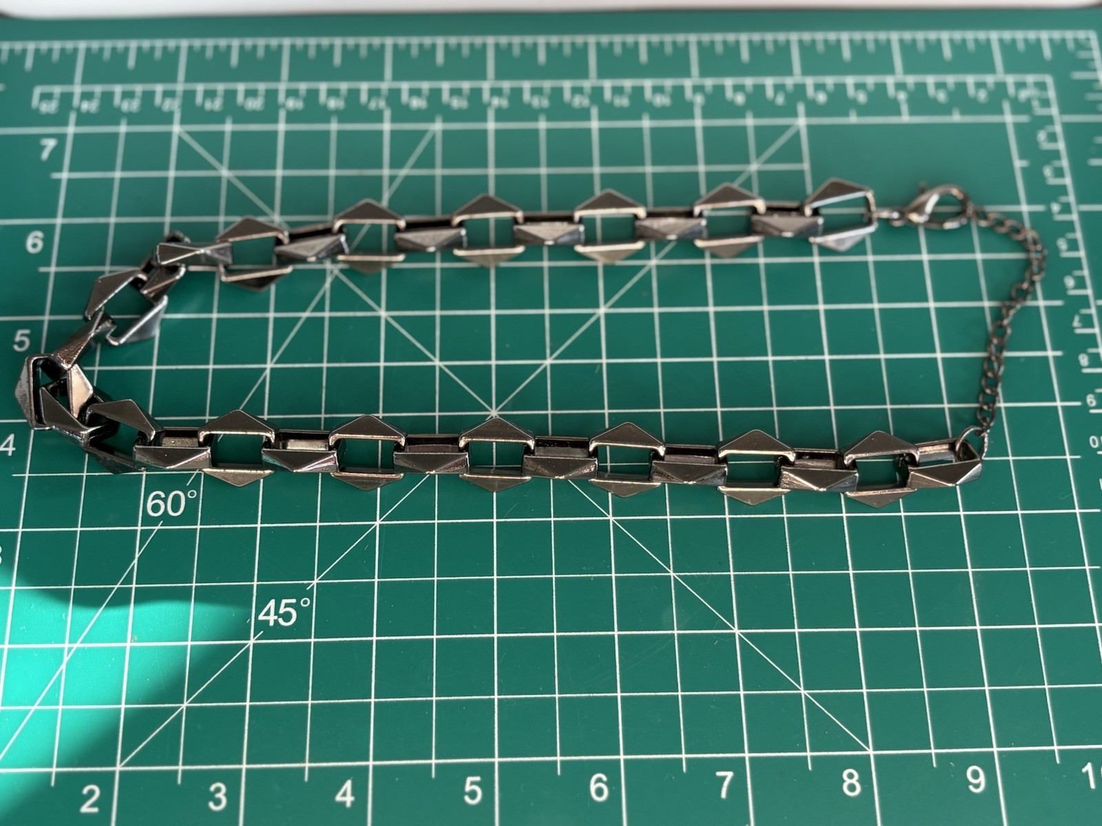 Black Silver Tone Bar Link Chain Bracelet, Adjustable, Lobster Clasp, Extender
