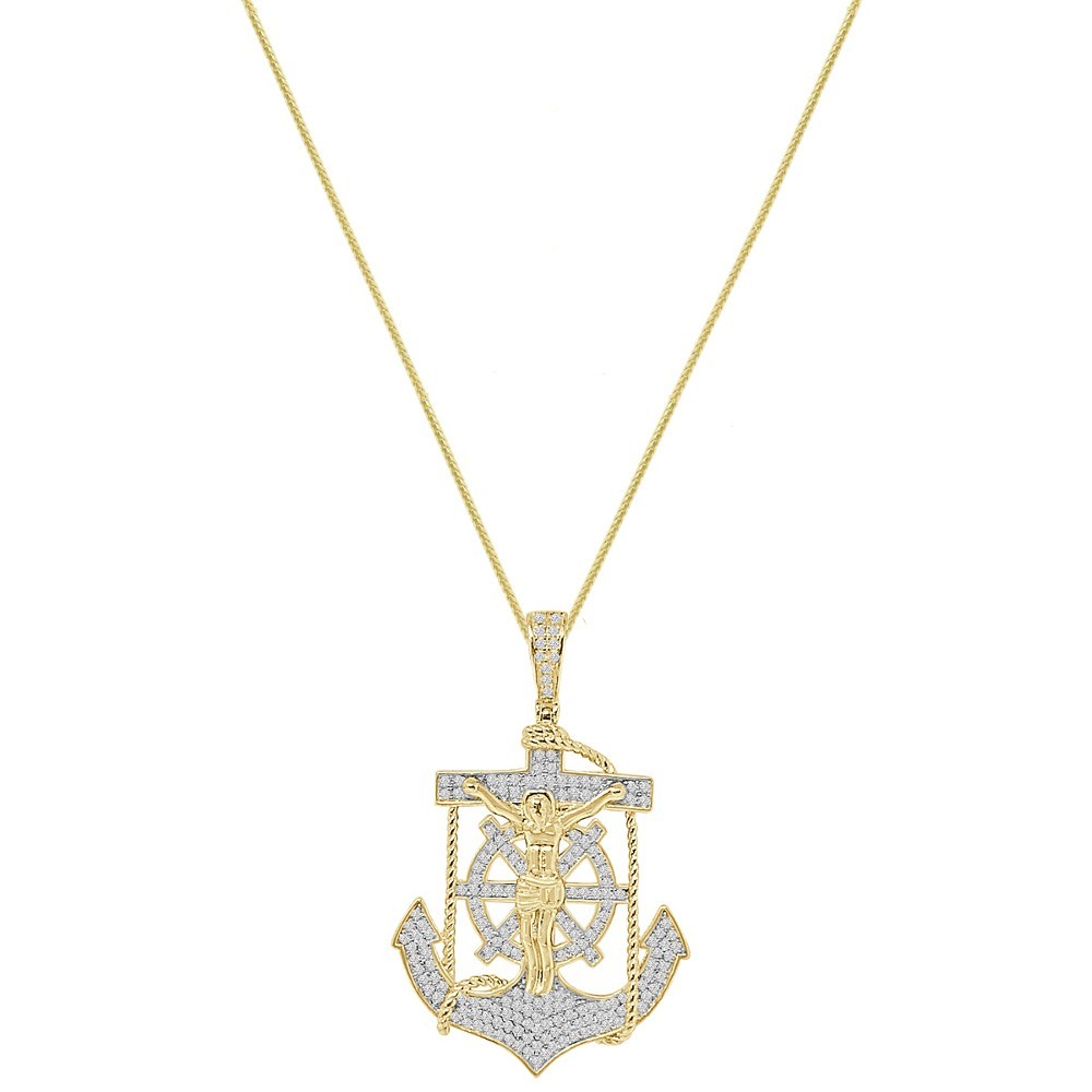 VVS1D 1.50 Ctw. Genuine Silver Jesus Crucifix Mariner Cross Anchor Pendant Charm