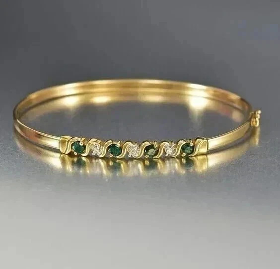 3Ct Round Cut Green Emerald Lab Created Bangle Bracelet 14K Yellow Gold Plated