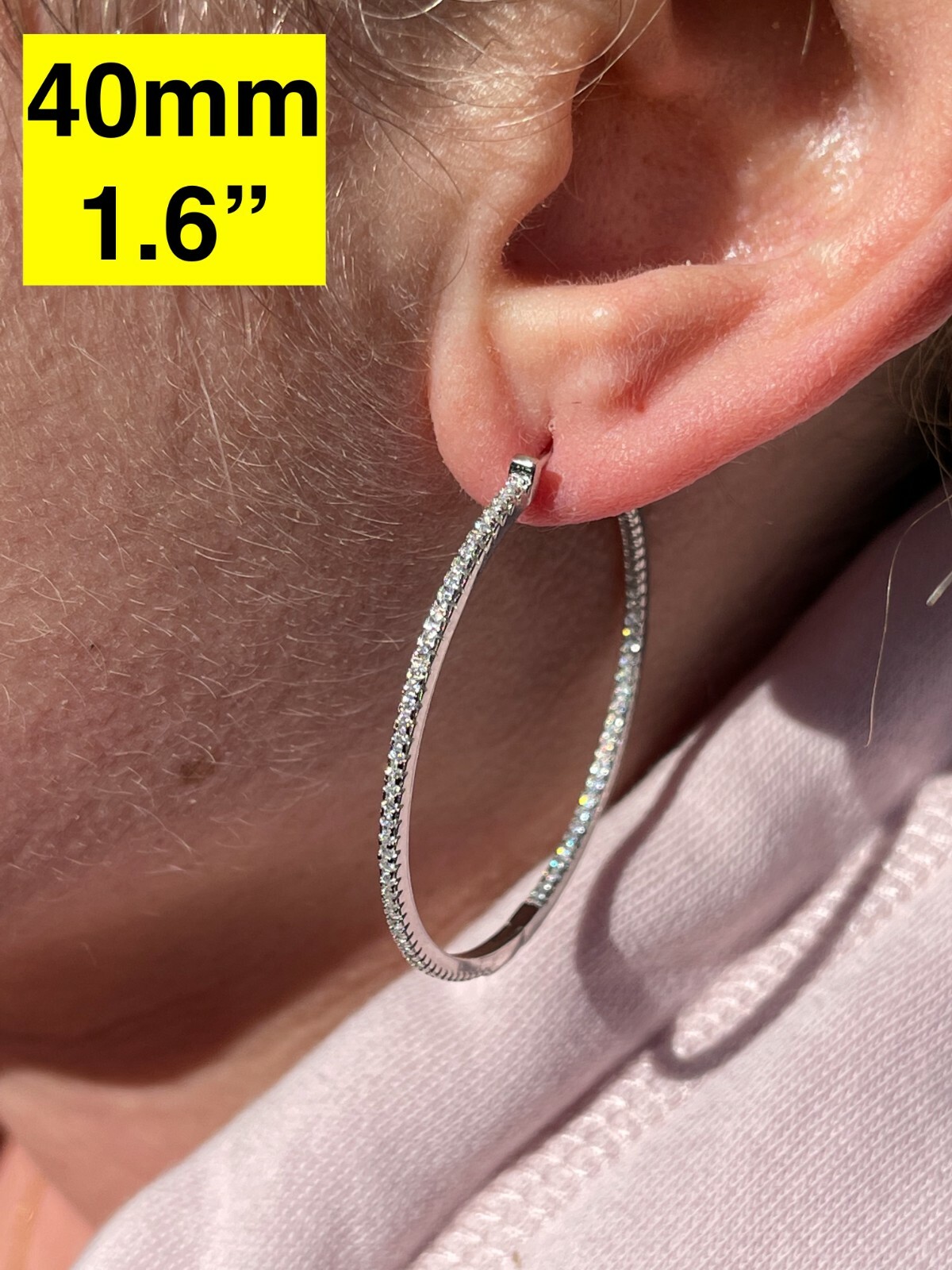 Real 925 Sterling Silver Endless Hoop Earrings Inside Out CZ Huggie 18-50mm