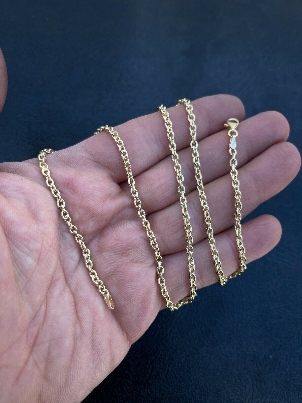 Real Solid 925 Sterling Silver 14k Gold Plated Anchor Cable Chain Rolo Necklace