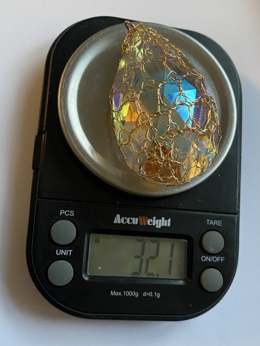 Large, Aurora Borealis Crystal Pendant In 9ct Gold Plated Net Setting