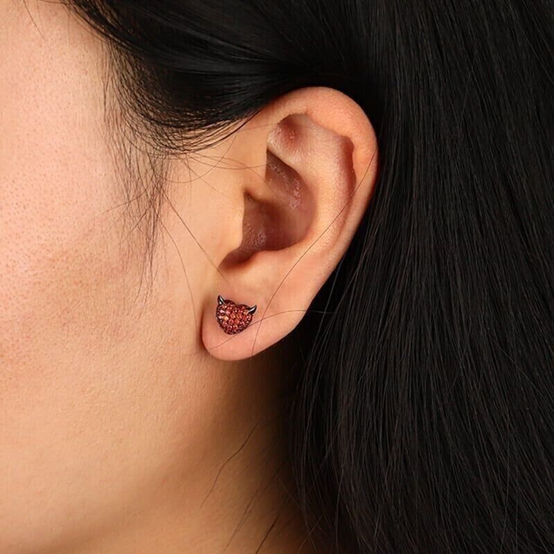 Round Cut Simulated Red Ruby Pretty Fancy Stud Earring In 14k Black Gold Plated