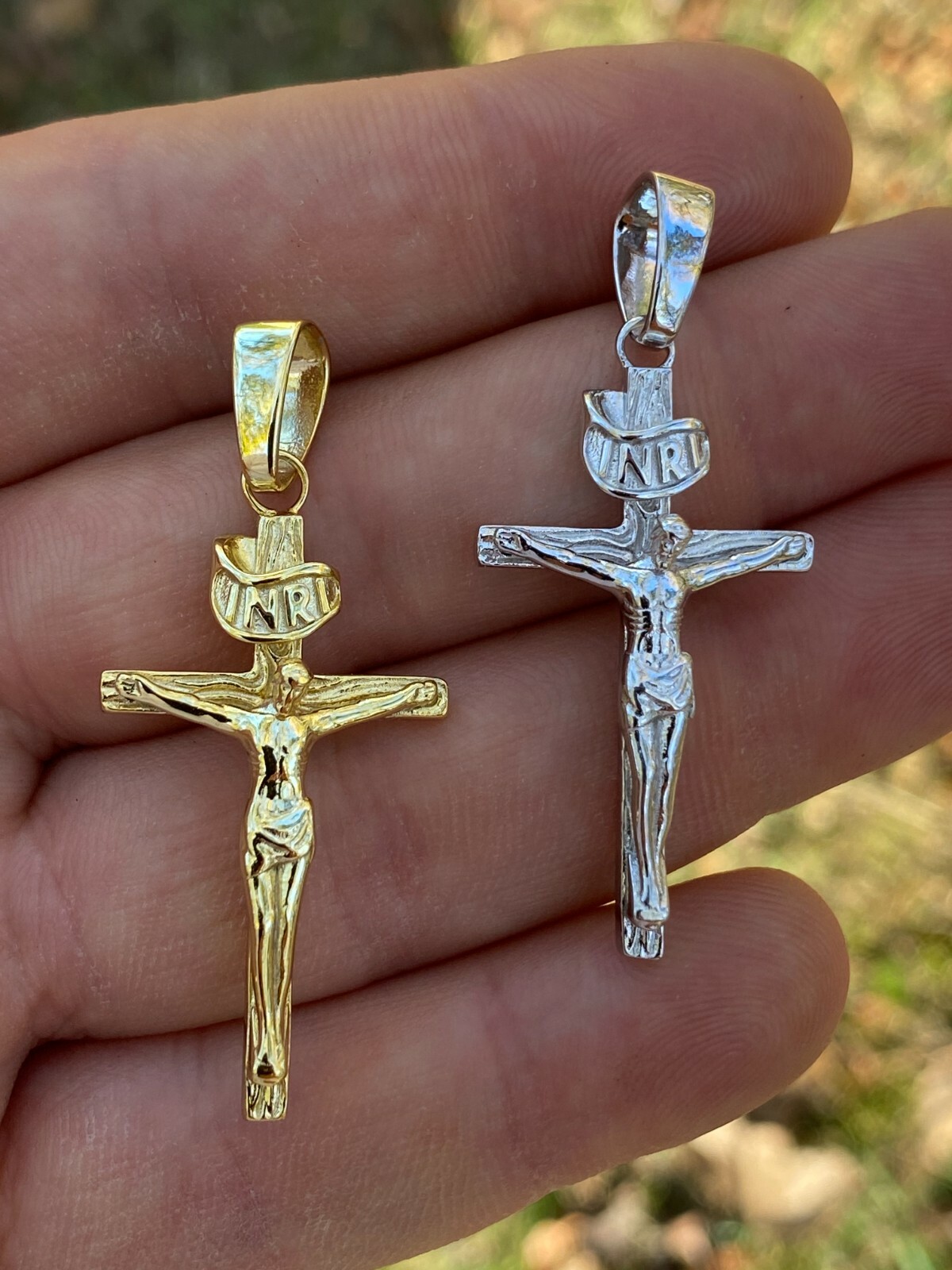 Real Solid 925 Sterling Silver Plain Inri Cross Jesus Crucifix Pendant Necklace