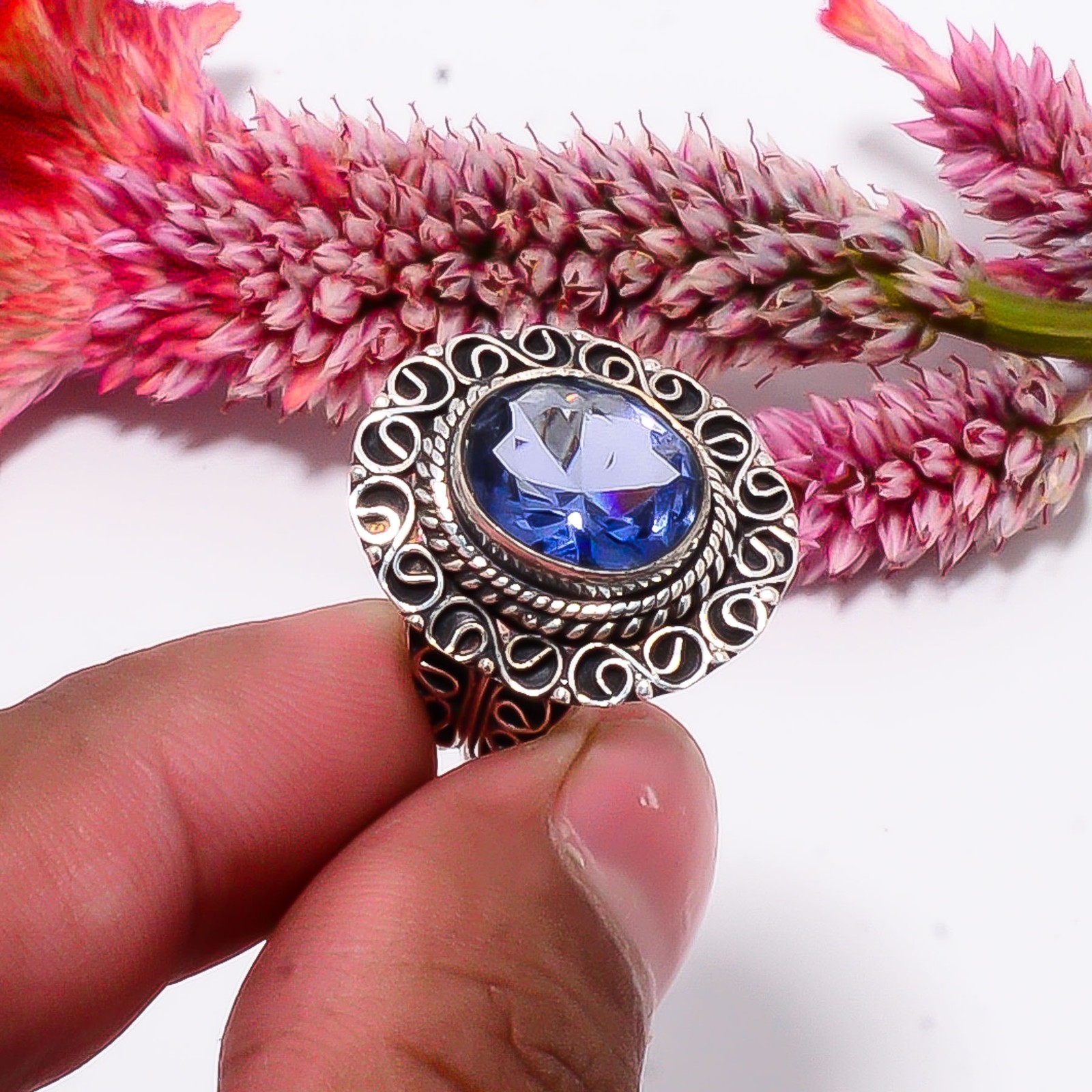 Tanzanite Fine Art Oxidised 925 Sterling Silver Ring S.8 R115575
