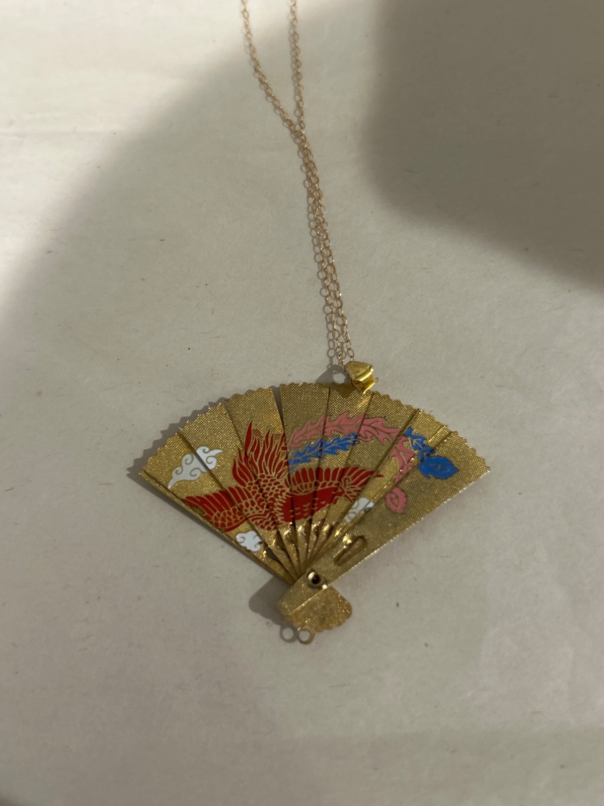 Asian Styled Adjustable Fan Earrings and Necklace. The chain is 10k
