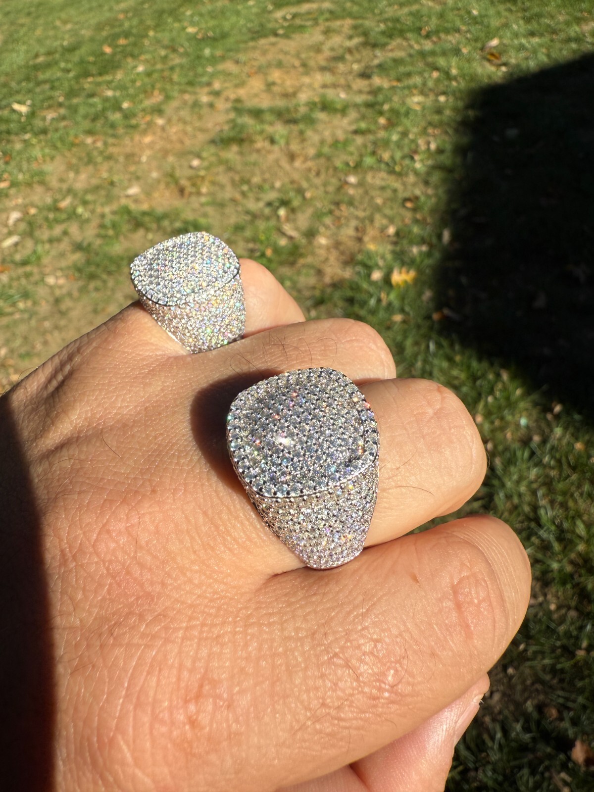 MOISSANITE Mens Large Fully 3D Square Dome Iced Hip Hop Ring 925 Sterling Silver