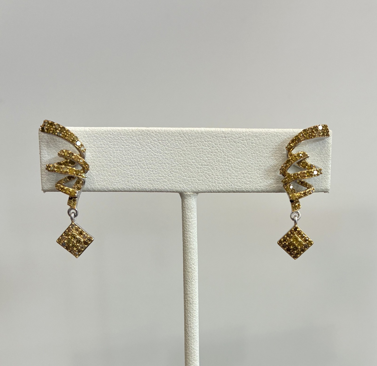Yellow Diamond (1.00ctw) Spiral Drop Earrings in Rhodium over Sterling Silver