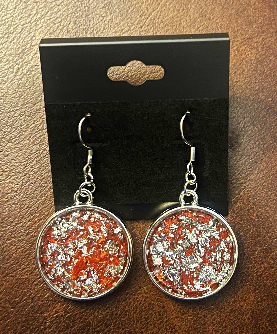 Round silver Glitter Resin Disc Dangle/Drop Earrings Hook