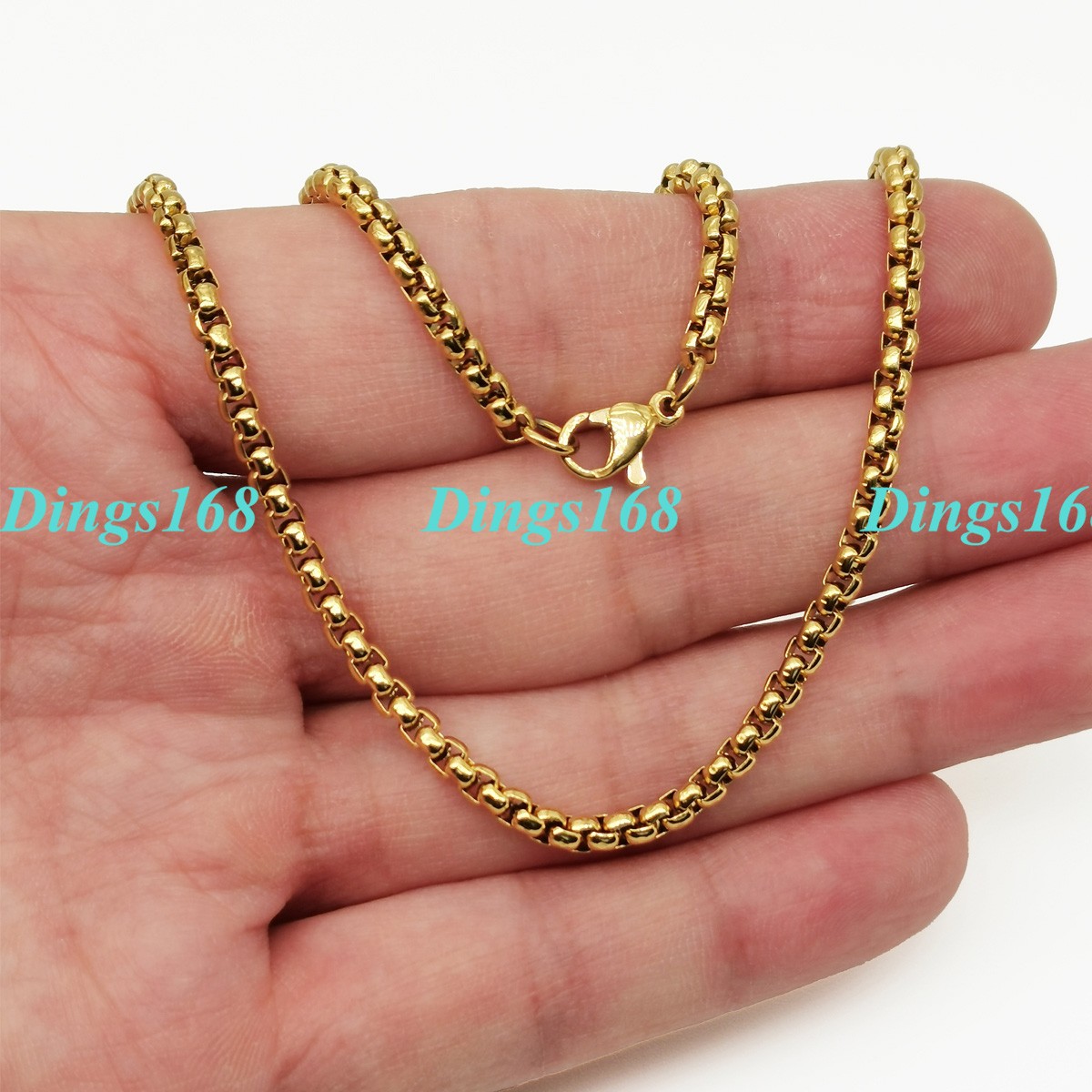 Genuine 18K Yellow Gold Filled Tarnish/Nickel-Free 4mm Round Box Chain Necklace