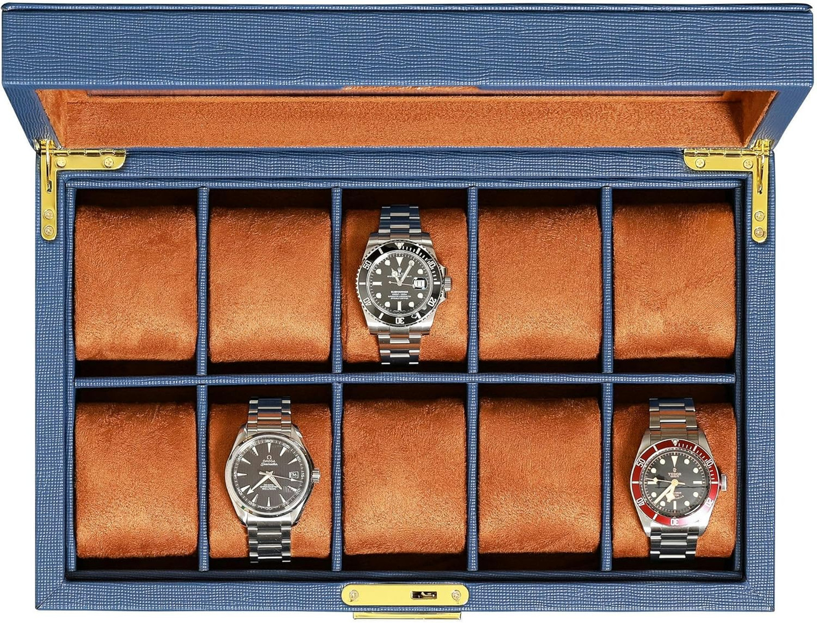 Leather Watch Box Organizer with Glass Top 10 Slot Jewelry Display Case for Men
