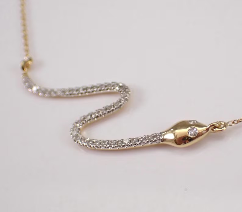 1.50Ct Round Simulated Diamond Lovely Snake Shape Pendant 14K Yellow Gold Plated