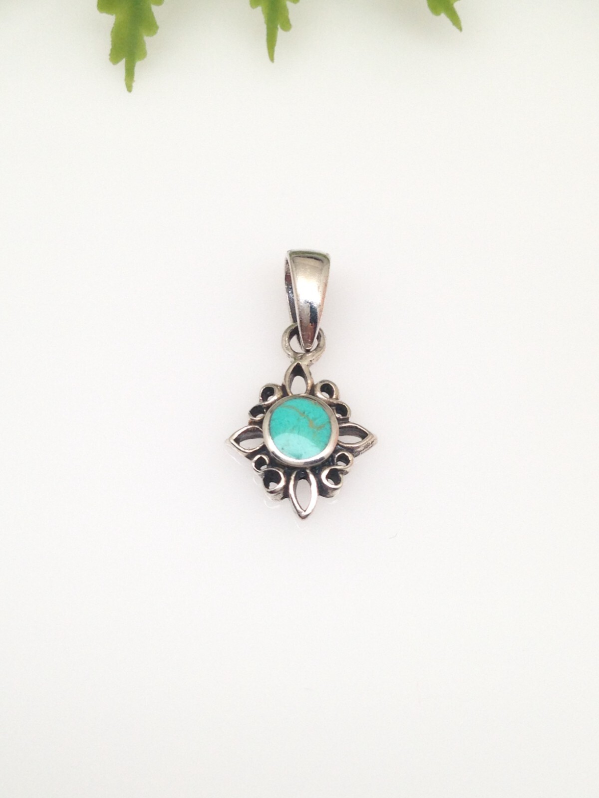 925 Sterling Silver Turquoise Pendant Dainty Tiny Charm 11.5mm(4mm)/21mm