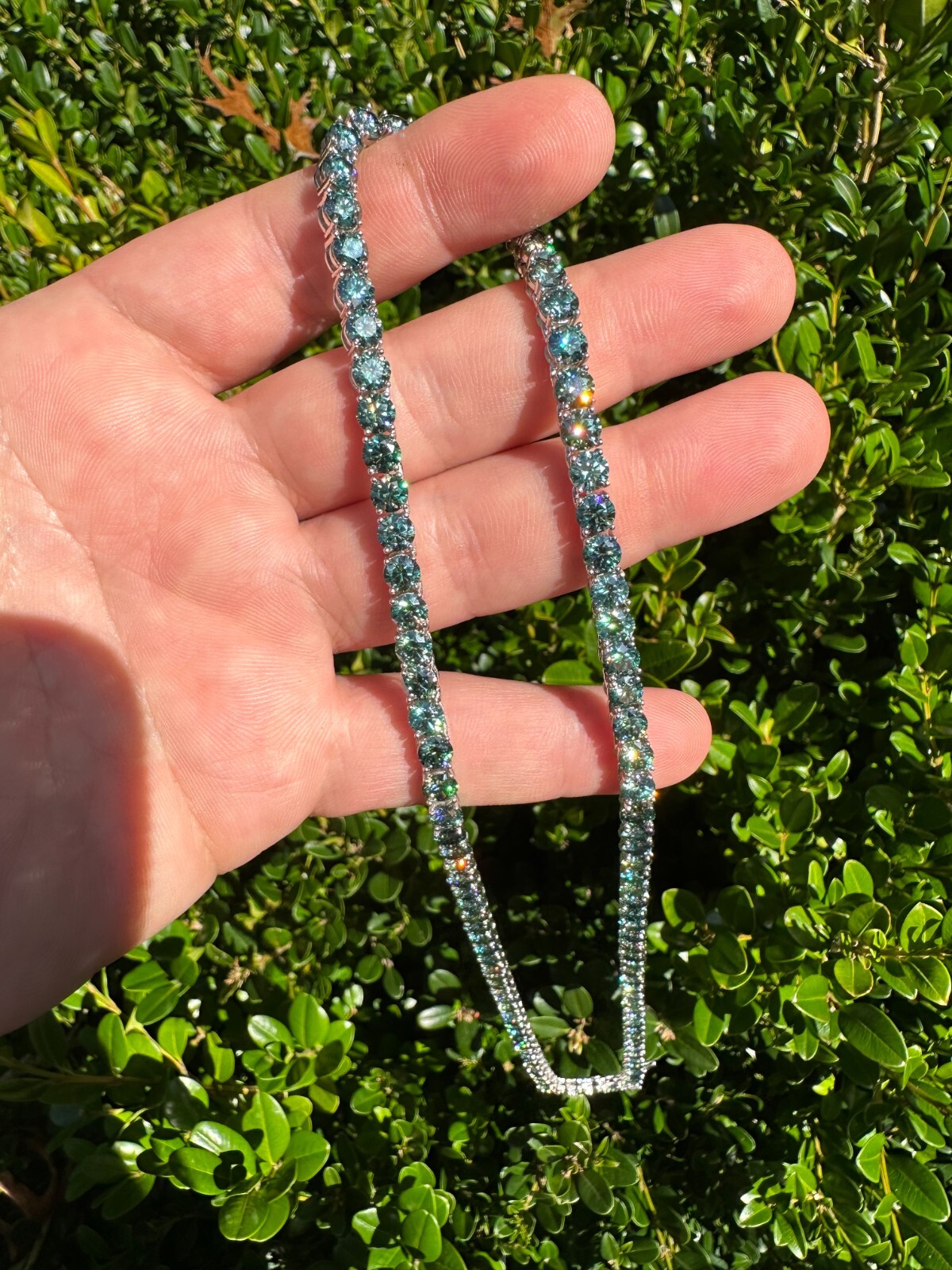 Blue Green MOISSANITE 5mm Tennis Chain 925 Silver Iced Necklace Passes Tester
