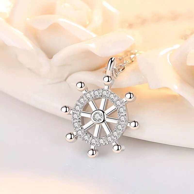 925 Sterling Sliver Ship Rudder Pendent Necklace