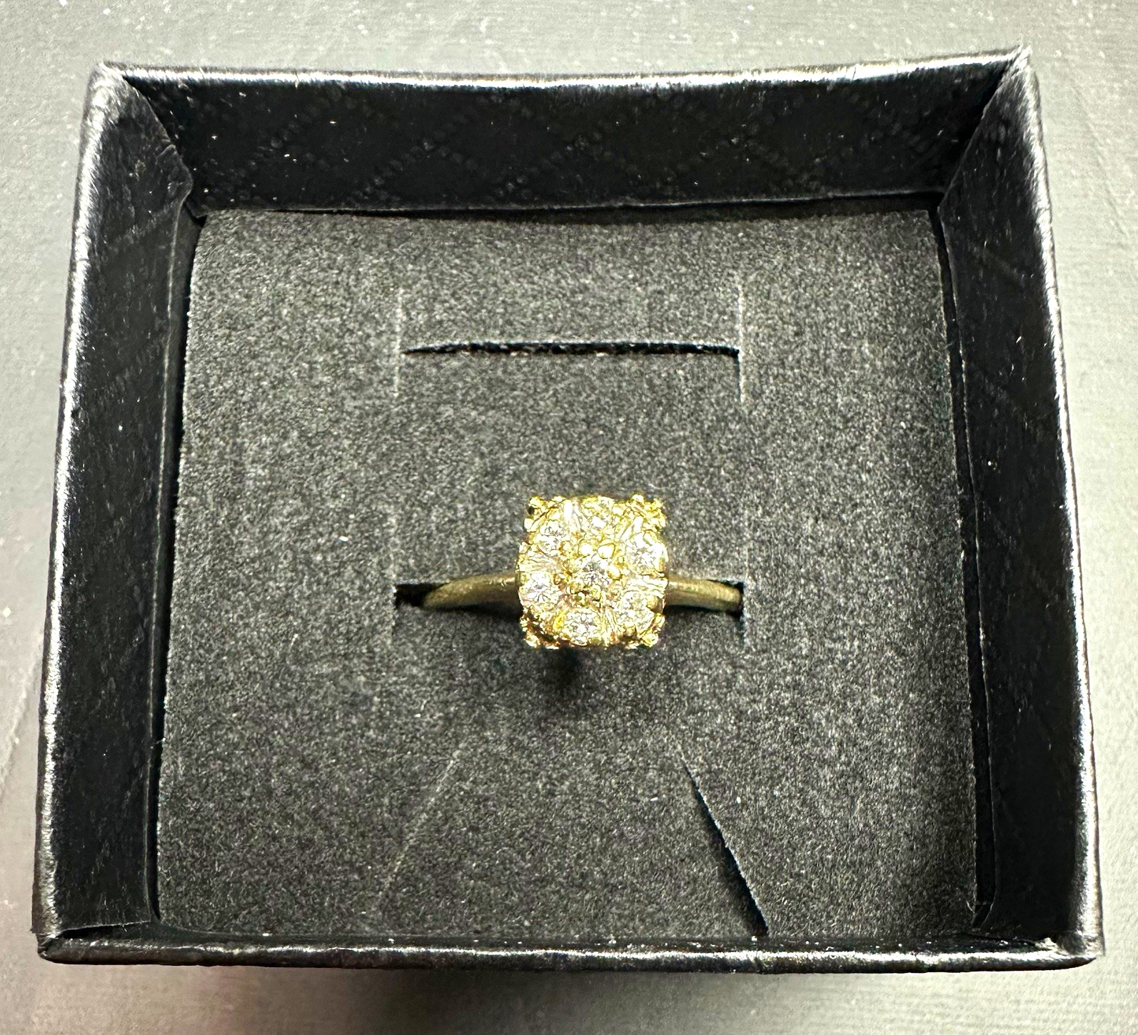 10K YELLOW GOLD SQUARE CLUSTER WHITE CZ PRONG COCKTAIL RING SZ 9 STACKABLE