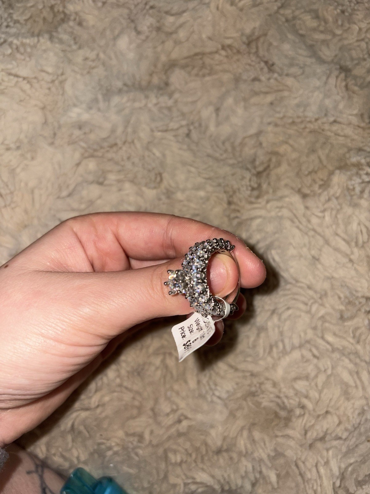 White Round Moissanite Multi Row Band Ring Silver Tone Size 8 two piece