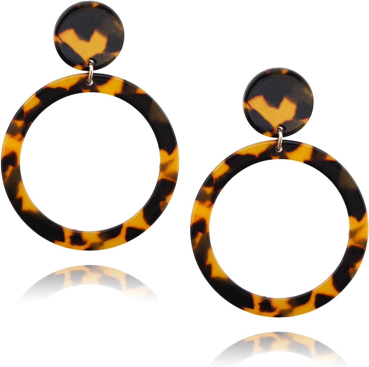 Acrylic Circle Drop Dangle Earrings Tortoise Shell Hoop Mottled