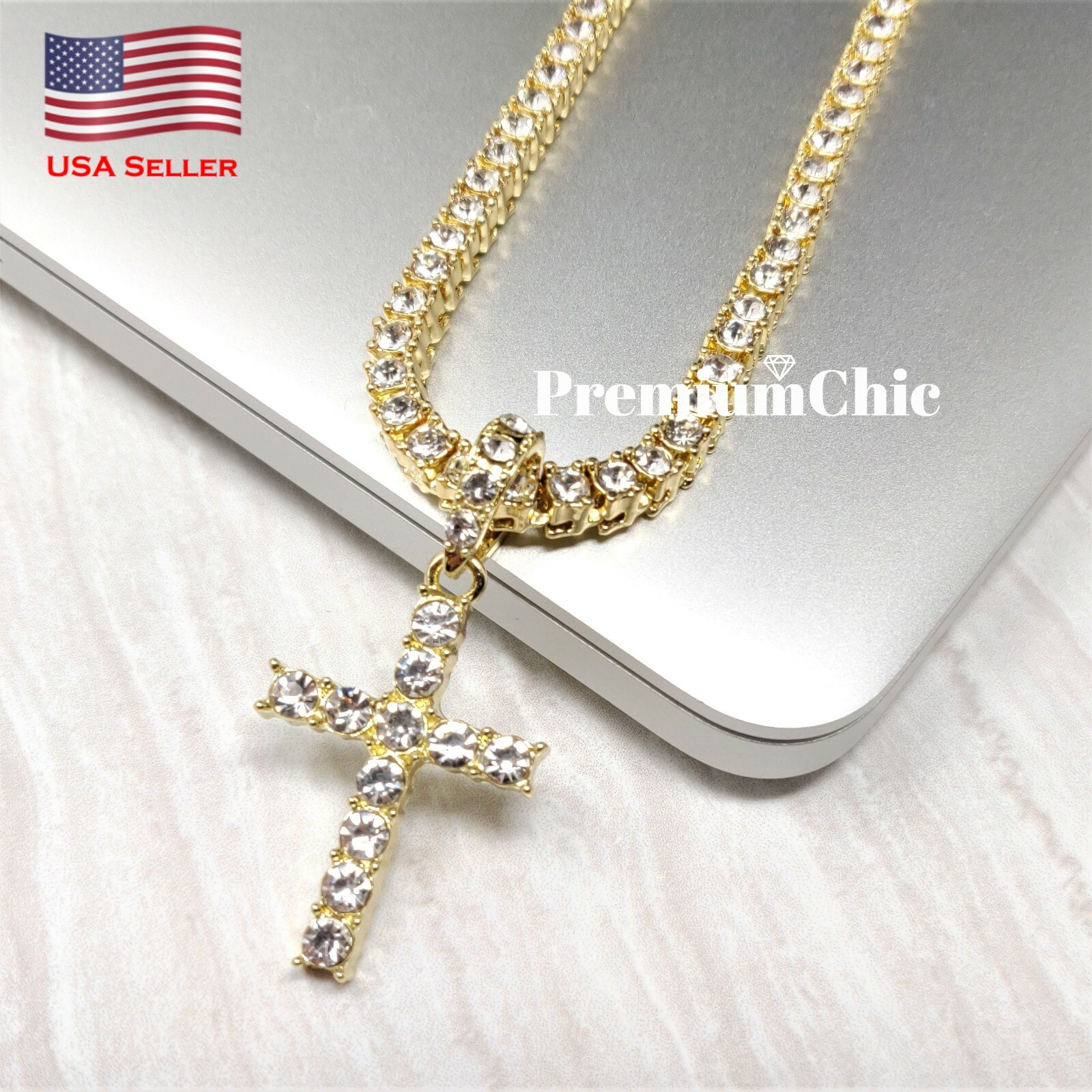 Jesus Cross ANKH Last Supper Pendant Tennis Chain Necklace Men Plated CZ Jewelry