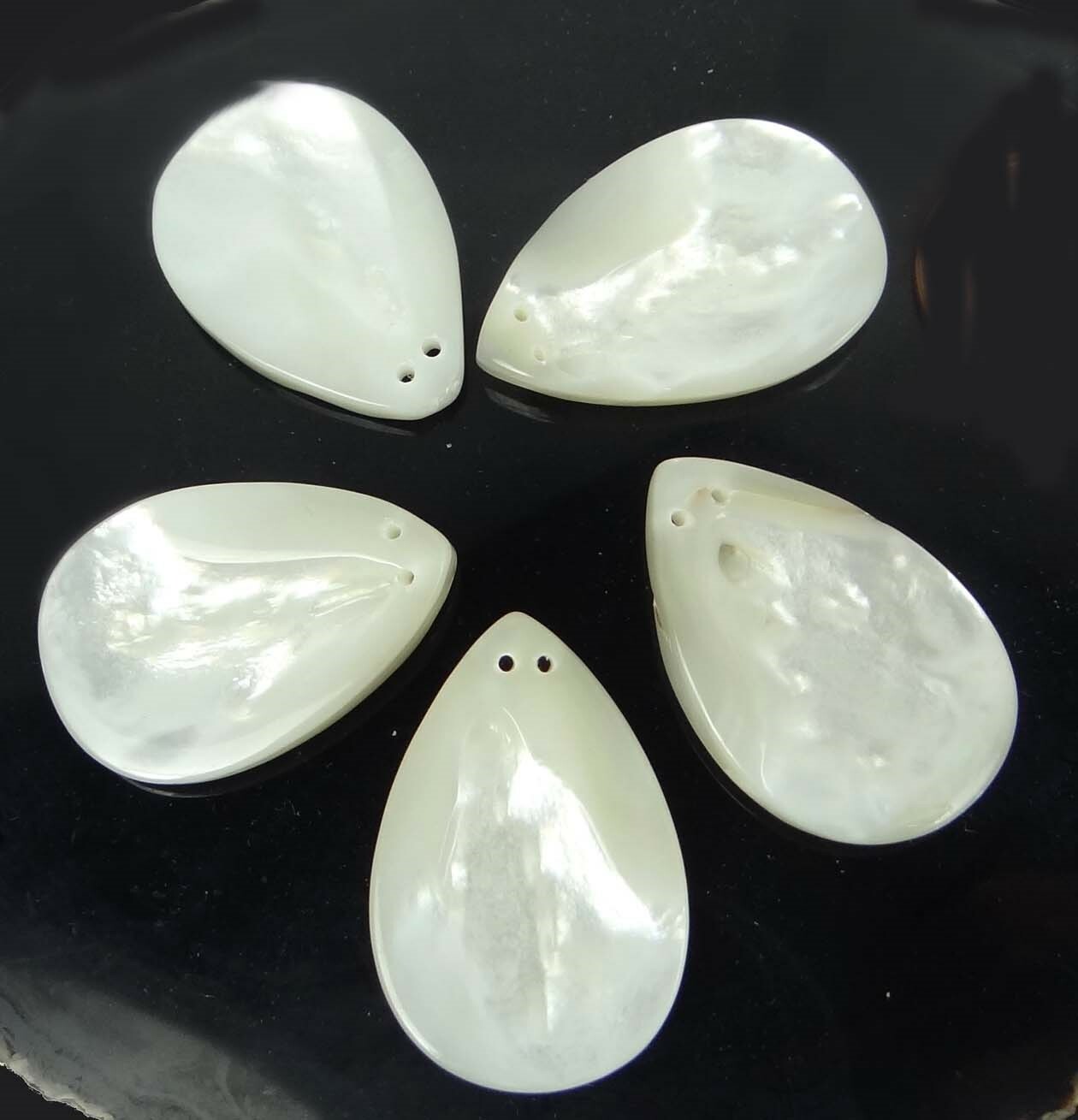 5 Natural White Saltwater Mother of Pearl Shell Teardrop Bead top hole 30x25mm