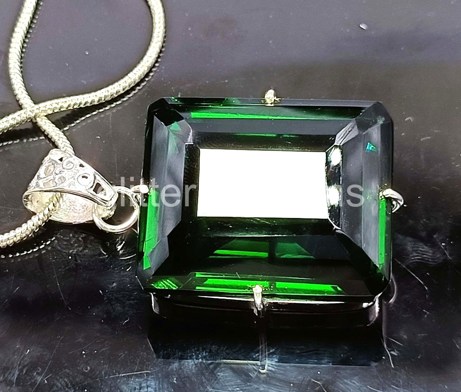 IGL Certified 94 Ct Natural Emerald Shape Gem Pendant 925 Sterling Silver 5DOI