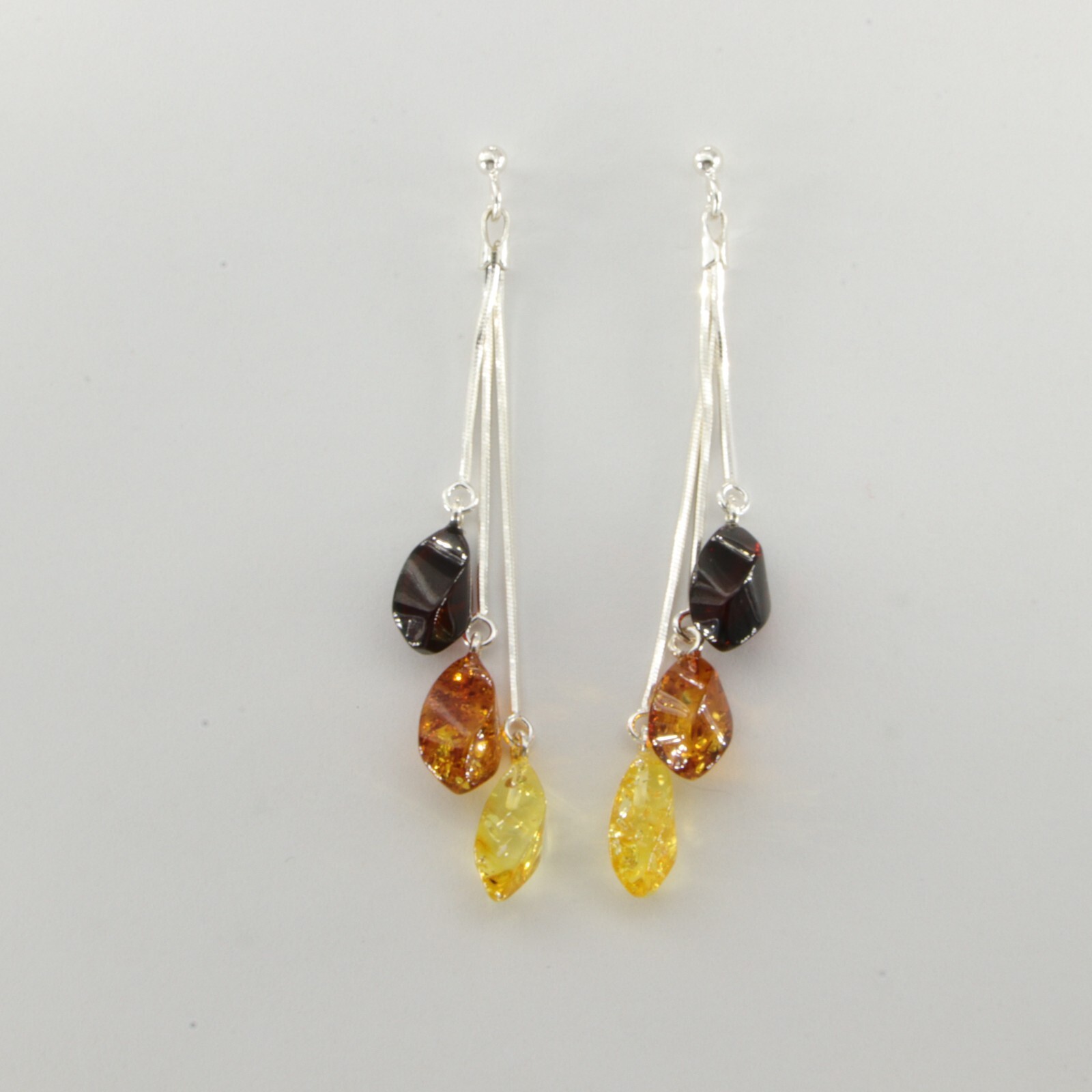 Multi-Color BALTIC AMBER Dangle Post Earrings 925 STERLING SILVER Poland #4809e