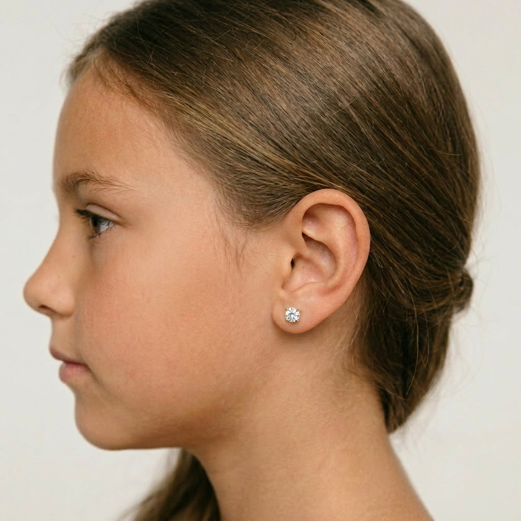 14K Solid Yellow Gold Round Solitaire Cubic Zirconia Push Back Ear Stud Earrings