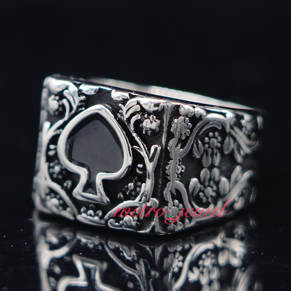 Mens Boys Biker Casino Lucky Spade Poker Ring For Men Stainless Steel Size 7-15