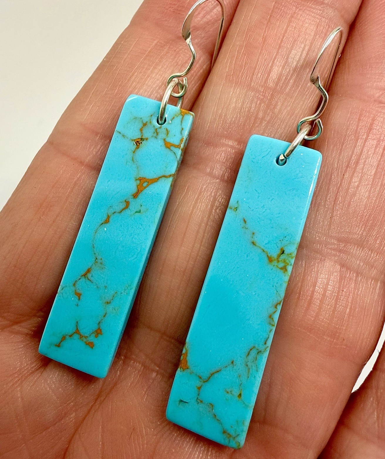 Navajo Turquoise Dangle Slab Earrings Sterling Silver 2.” Native American