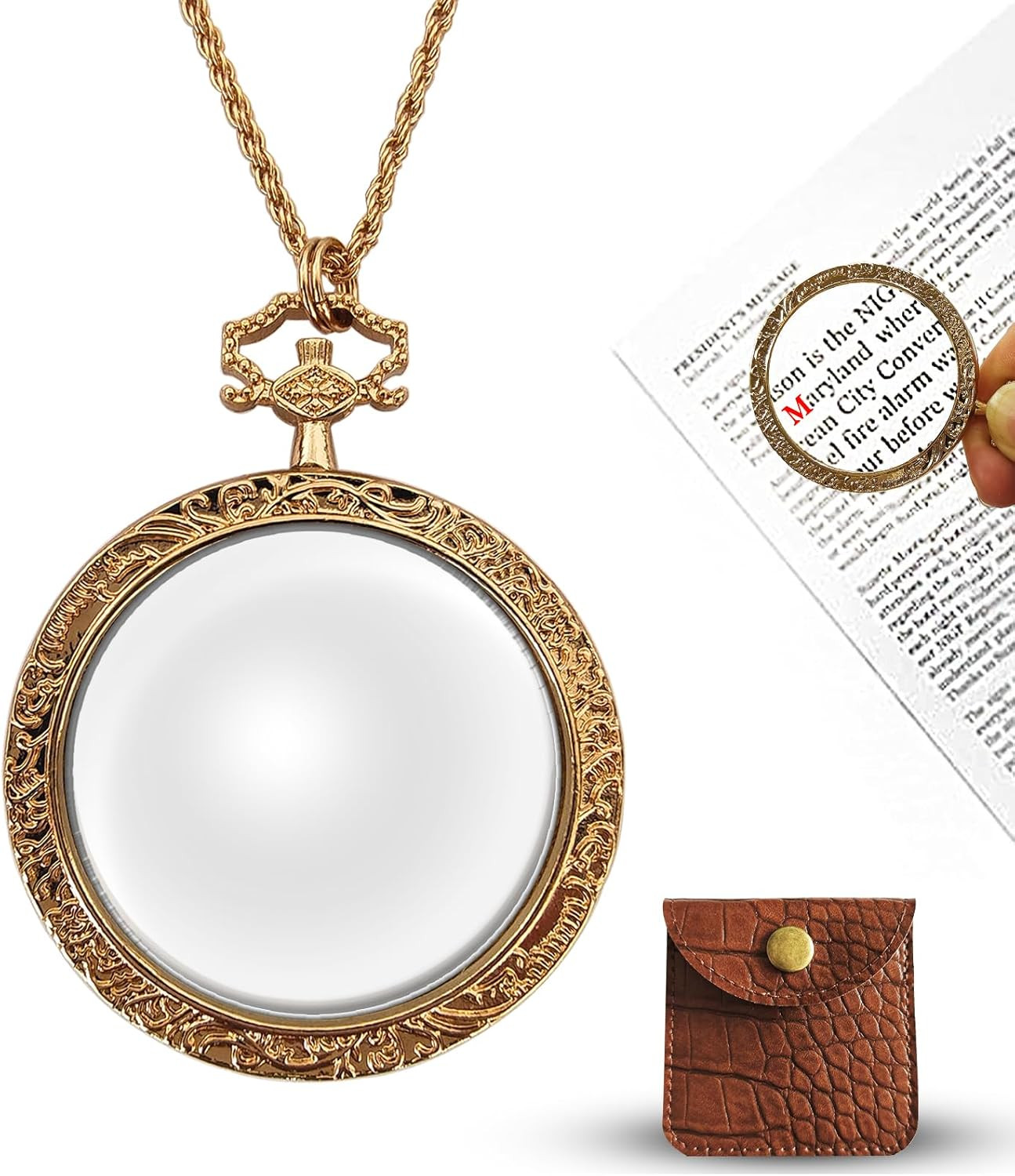 10X Magnifying Glass Necklace Magnifier Necklace Pendant Optical Magnifier with