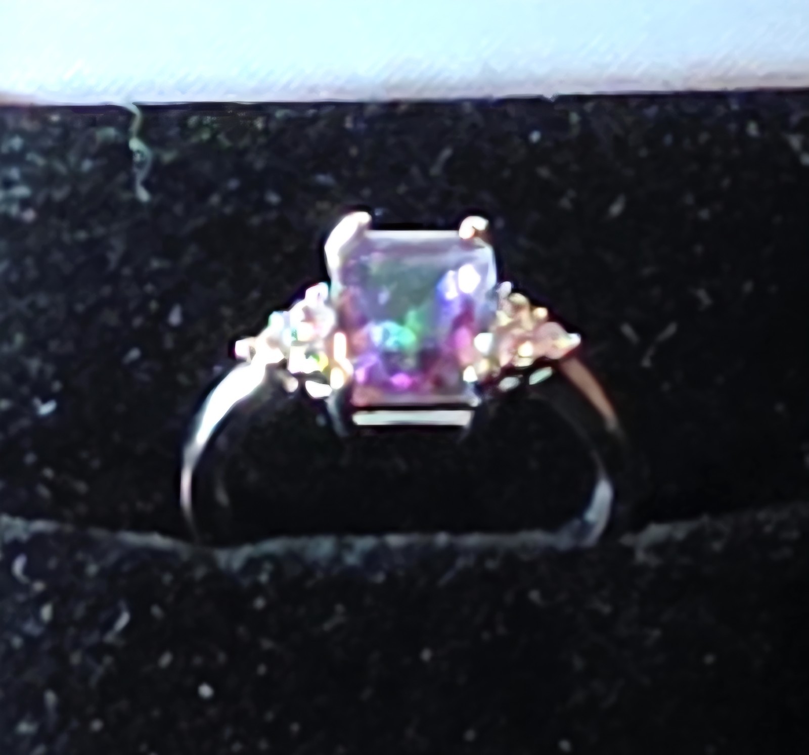Sterling 925 Emerald Cut Multi Mystic Topaz Size 7 Ring w/6 Clear Accent Stones