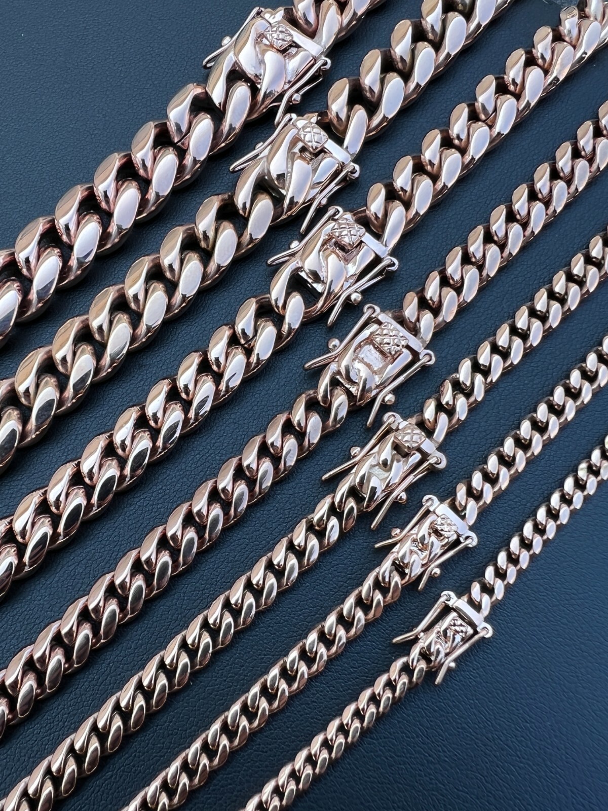 Miami Cuban Link Chain Necklace 14k Rose Gold Stainless Steel 4-18mm