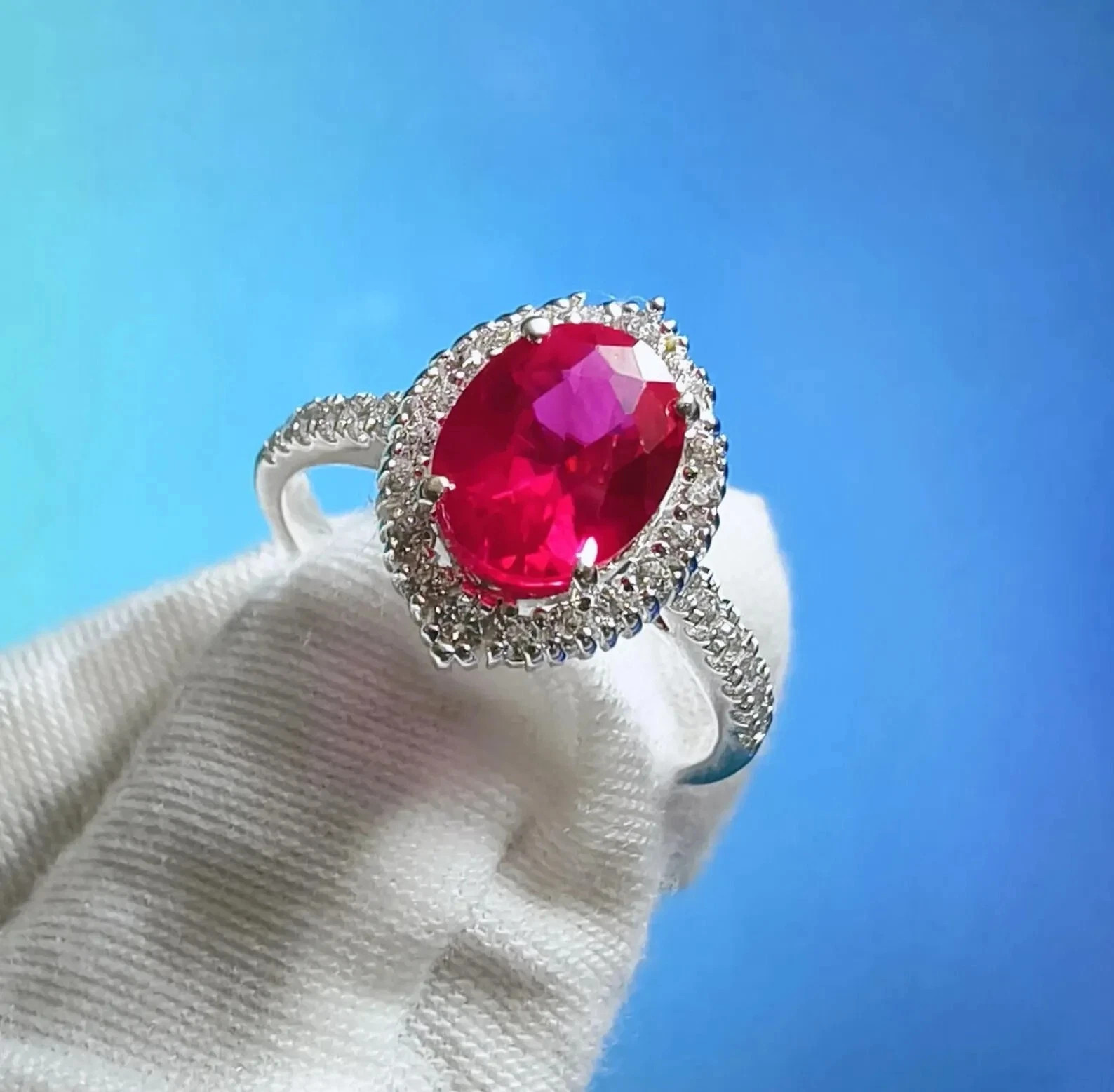 4.60 Ct Oval Cut Natural Ruby Diamond Engagement Ring 14K Solid White Gold 7