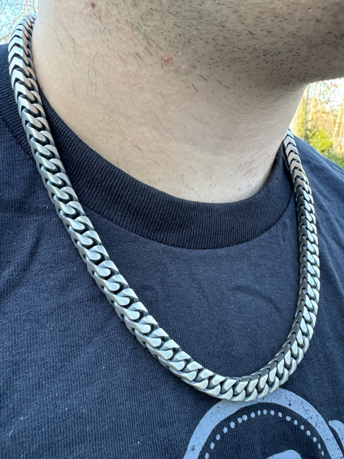 BIG 4-10mm Franco Chain Necklace Or Bracelet Oxidized Real 925 Silver Box Clasp