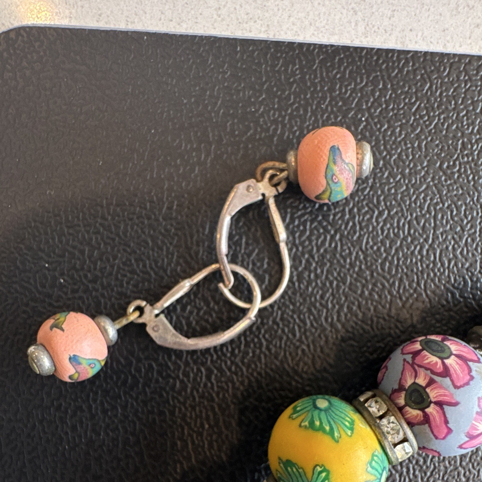 Handmade clay beaded necklace, bracelet and 2 sets of earrings set