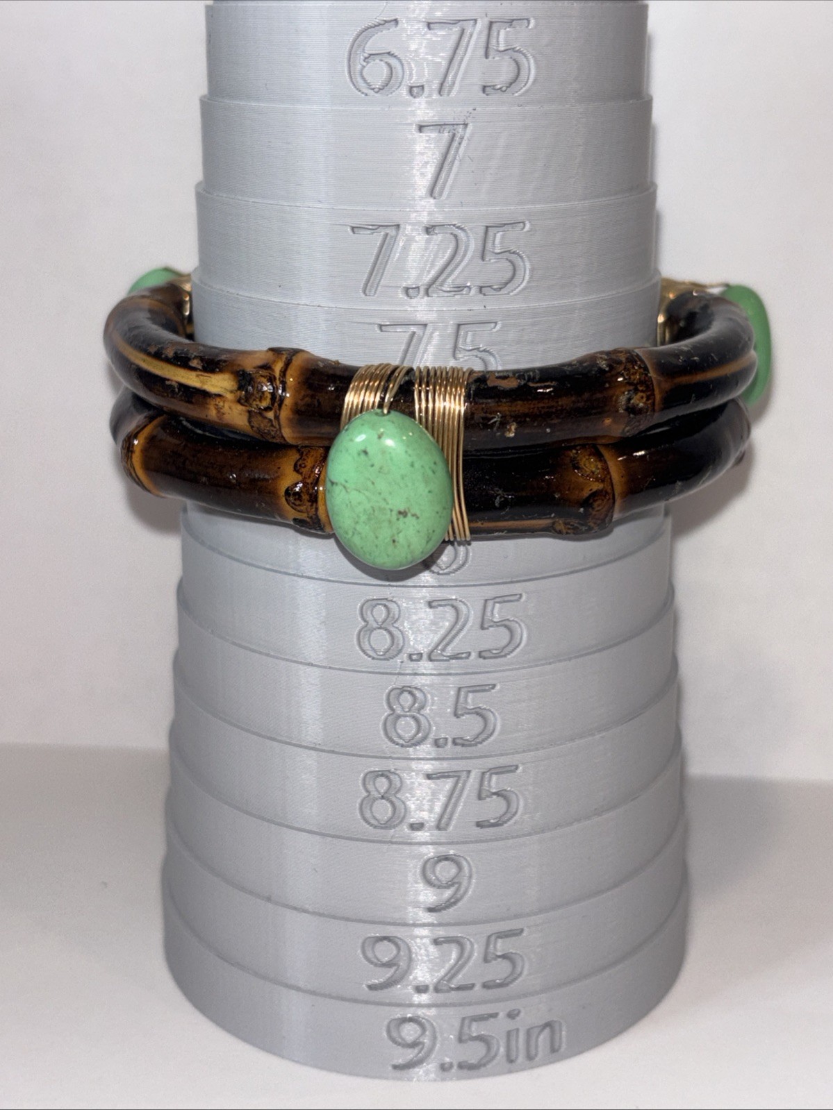 Tortoiseshell Look Bamboo Wrap Bracelet Green Cabochon Boho Statement Cuff