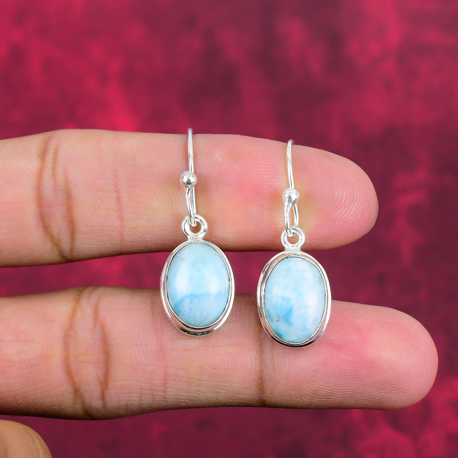 Unique Larimar Gemstone Handmade 925 Sterling Silver Earrings Jewelry