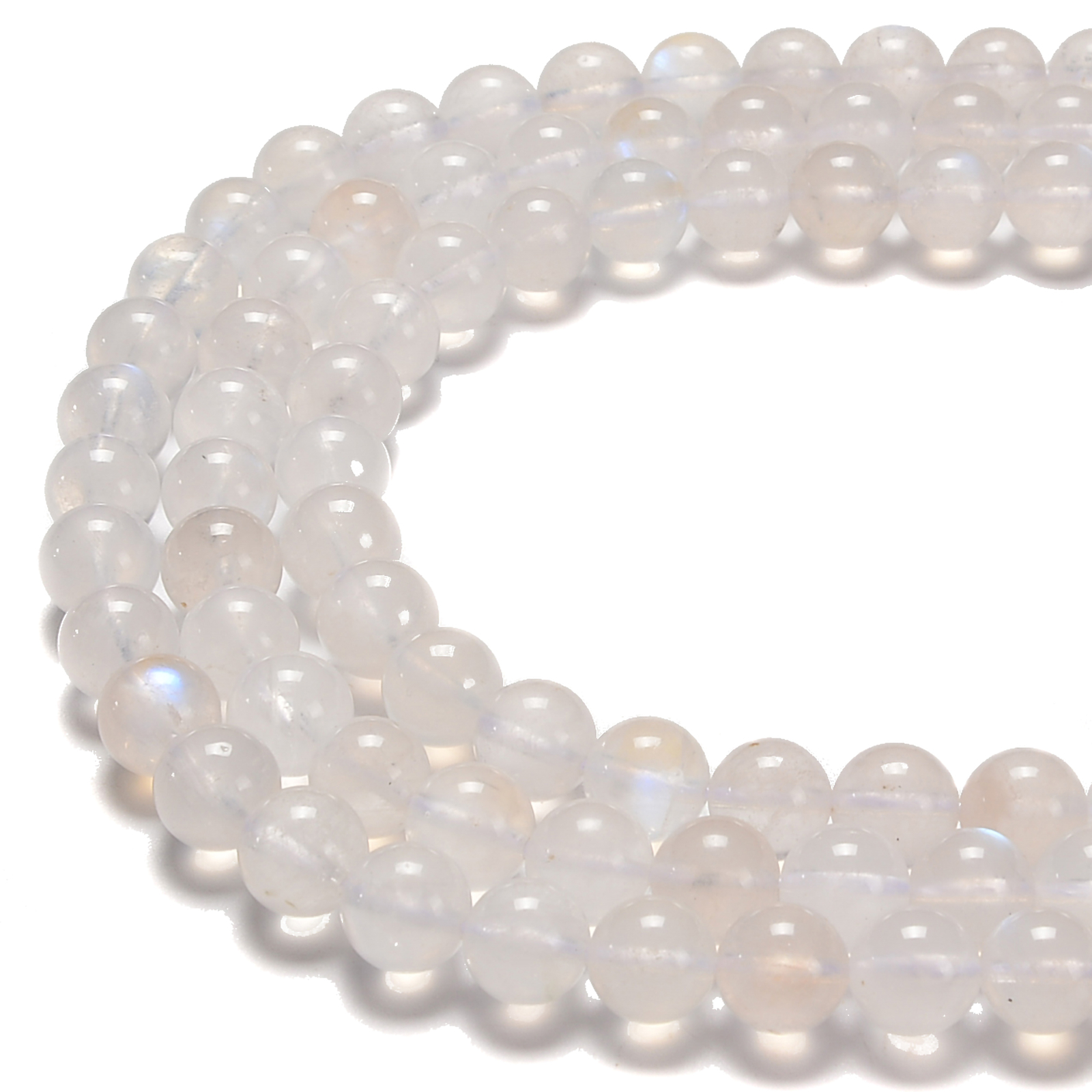 AAA Cream White Rainbow Moonstone Smooth Round Beads Size 6mm-12mm 15.5” Str