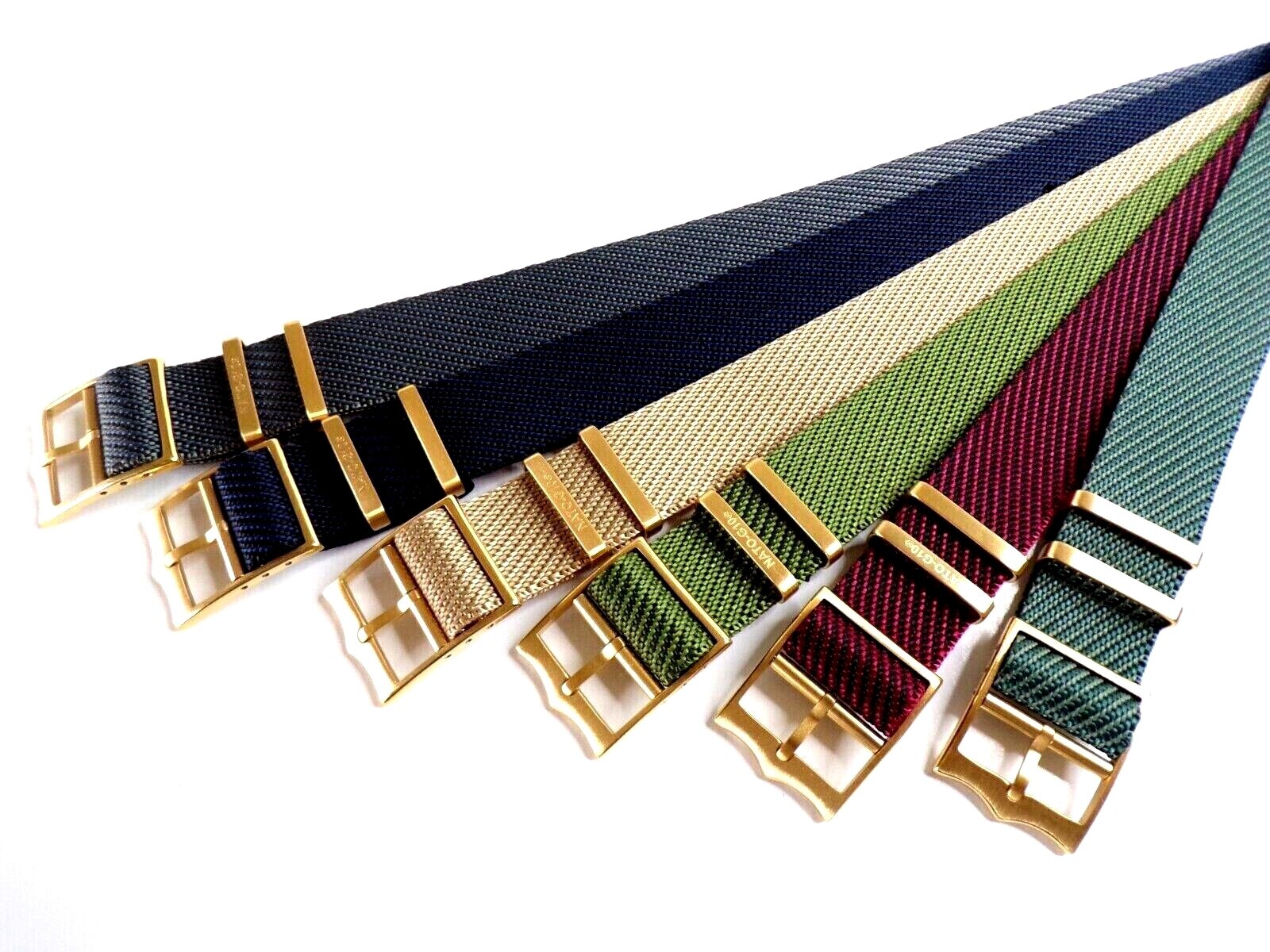 NATO ® 1pc Single Pass Twill Slant nylon GOLD Buckle watch band strap IW SUISSE