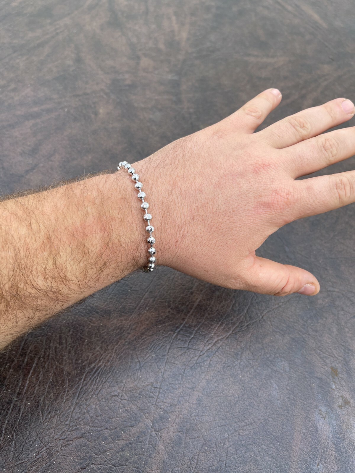 Men’s Solid 925 Sterling Silver Ball Moon Diamond Cut Bracelet 5mm Thick Beads