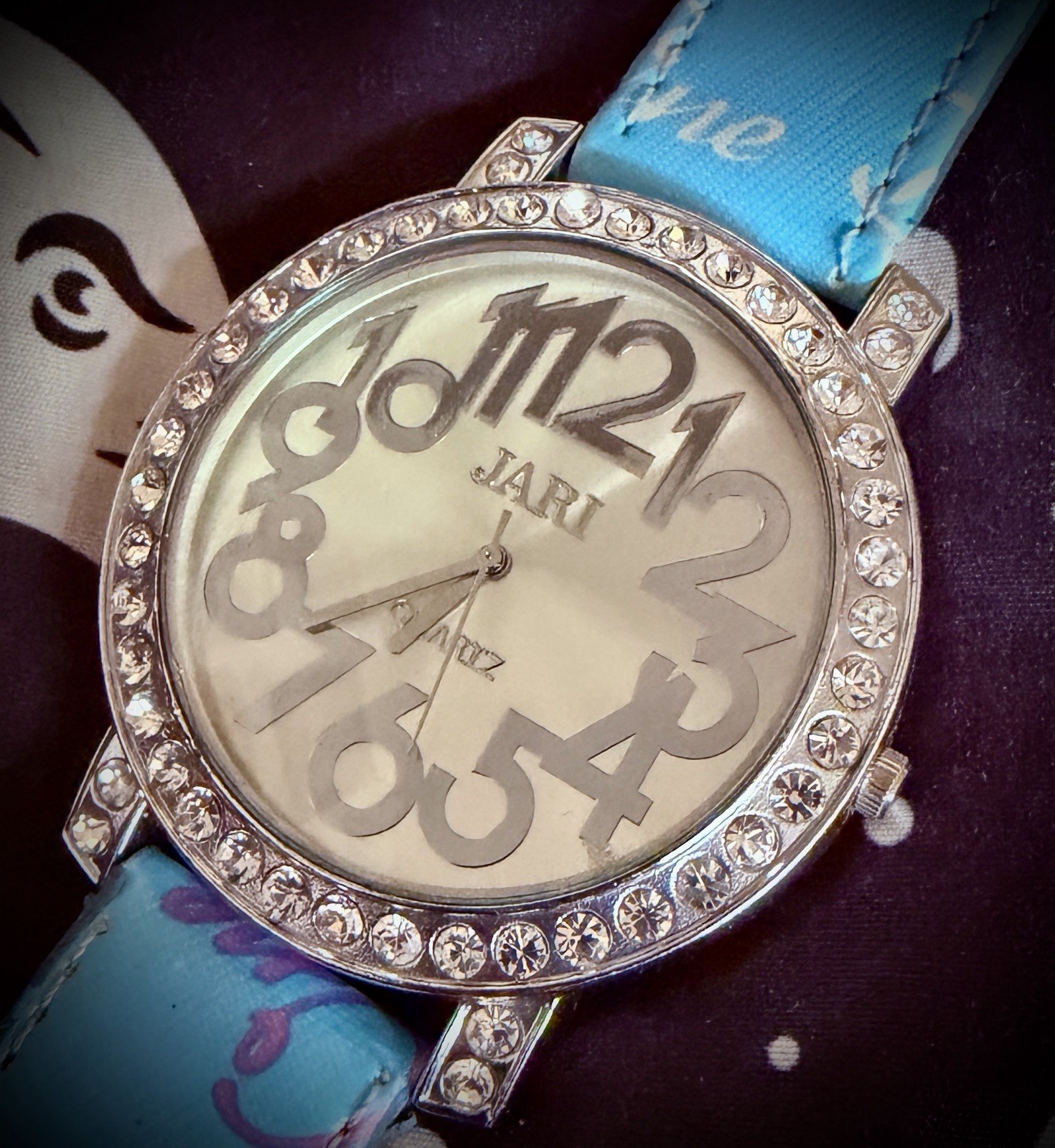 Fashion Ladies Big Dial Watch Jari Brand new Battery Running Leather Band Blue