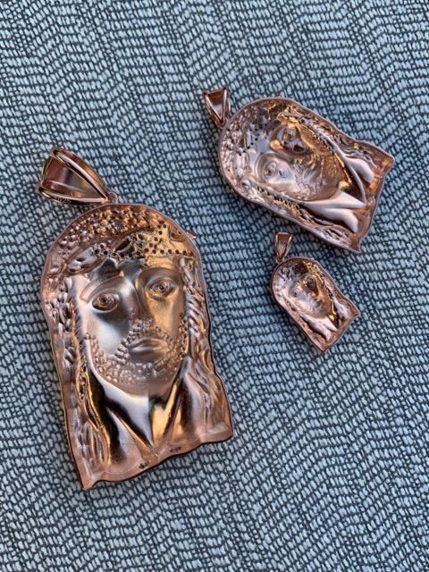 Solid 925 Silver 14k Rose Gold Plated Jesus Piece ITALY Necklace Real CZ Hip Hop