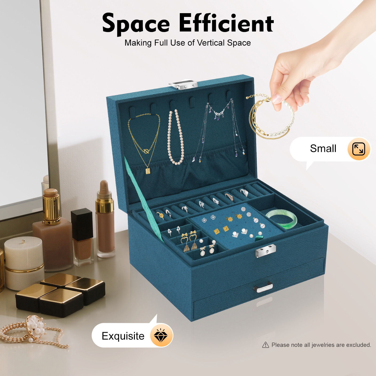 3 Layers Jewelry Box Organizer Large Capacity Ring Earring Necklace Storage New