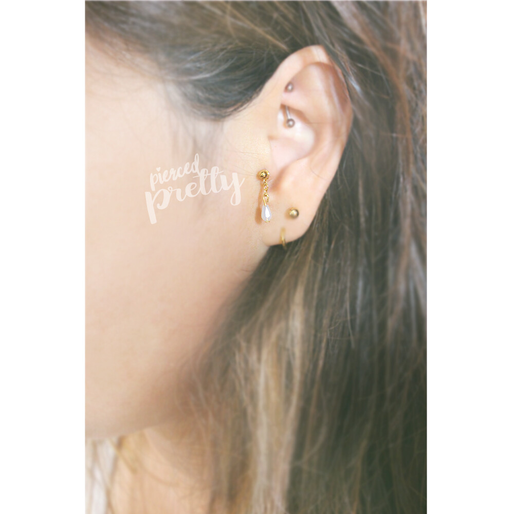 20g 16g teardrop dangle chain tragus ear stud cartilage Labret bar (optional)