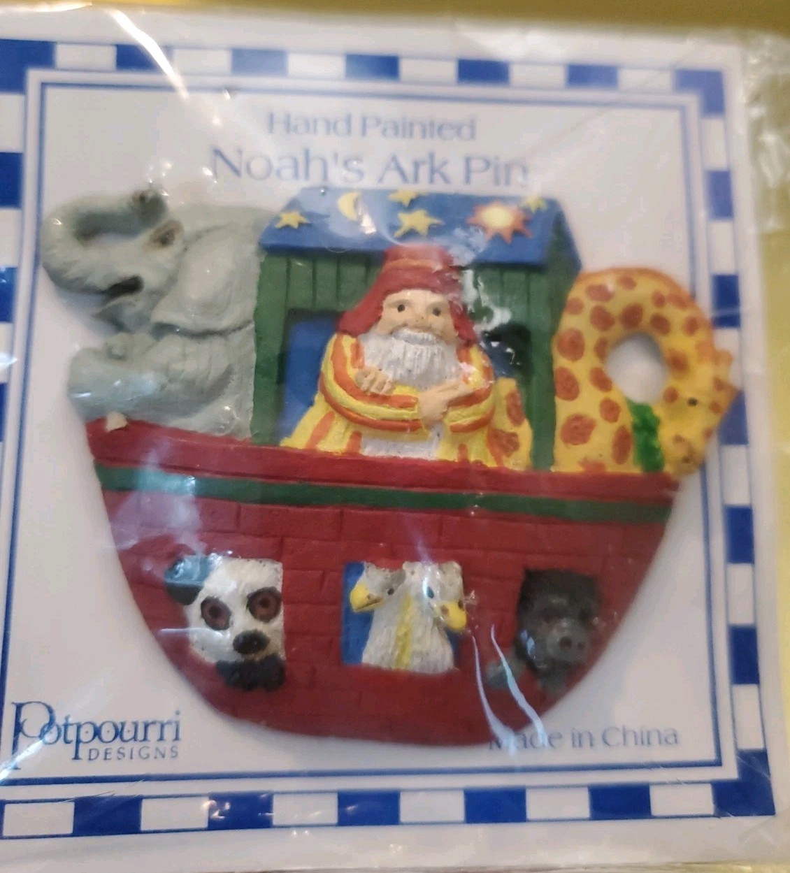 VTG Potpourri Designs Noahs Ark Hand Painted Resin Brooch Pin 3″ x 2.25″